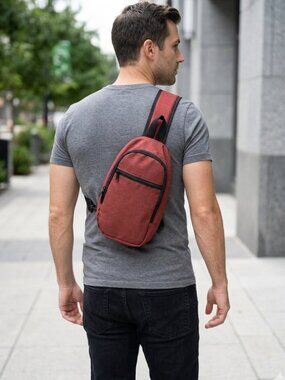 Minimalist Red Heathered Sling Bag Crossbody Backpack Small Travel Chest Bag